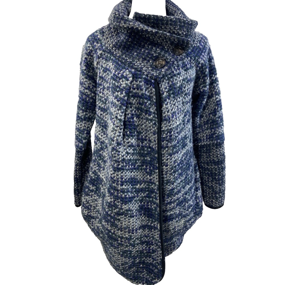 Made in Italy Coat Womens L Blue Gray Wool Blend Asymmetrical Button Collar Text